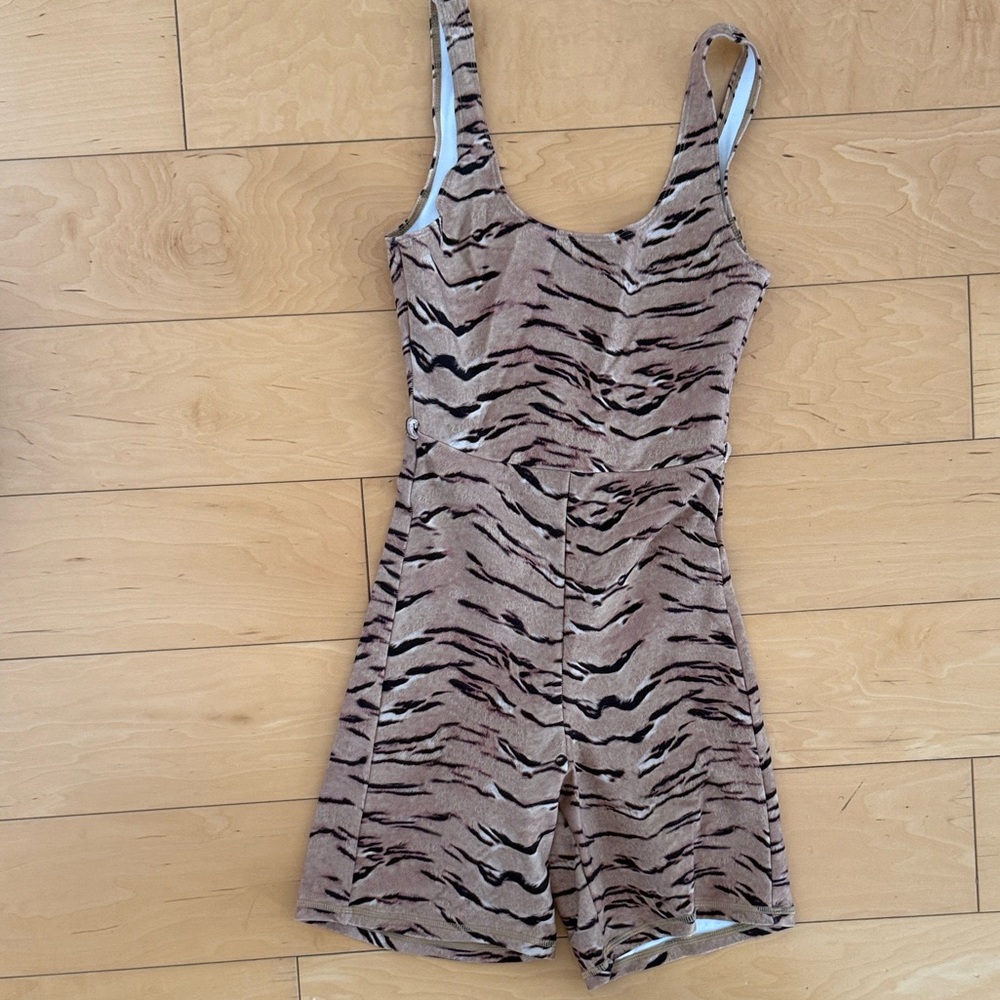WeWoreWhat Animal Print Romper in Black and Tan